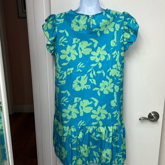 Floral Blue and Green Women's Dress - Picture 3 of 10
